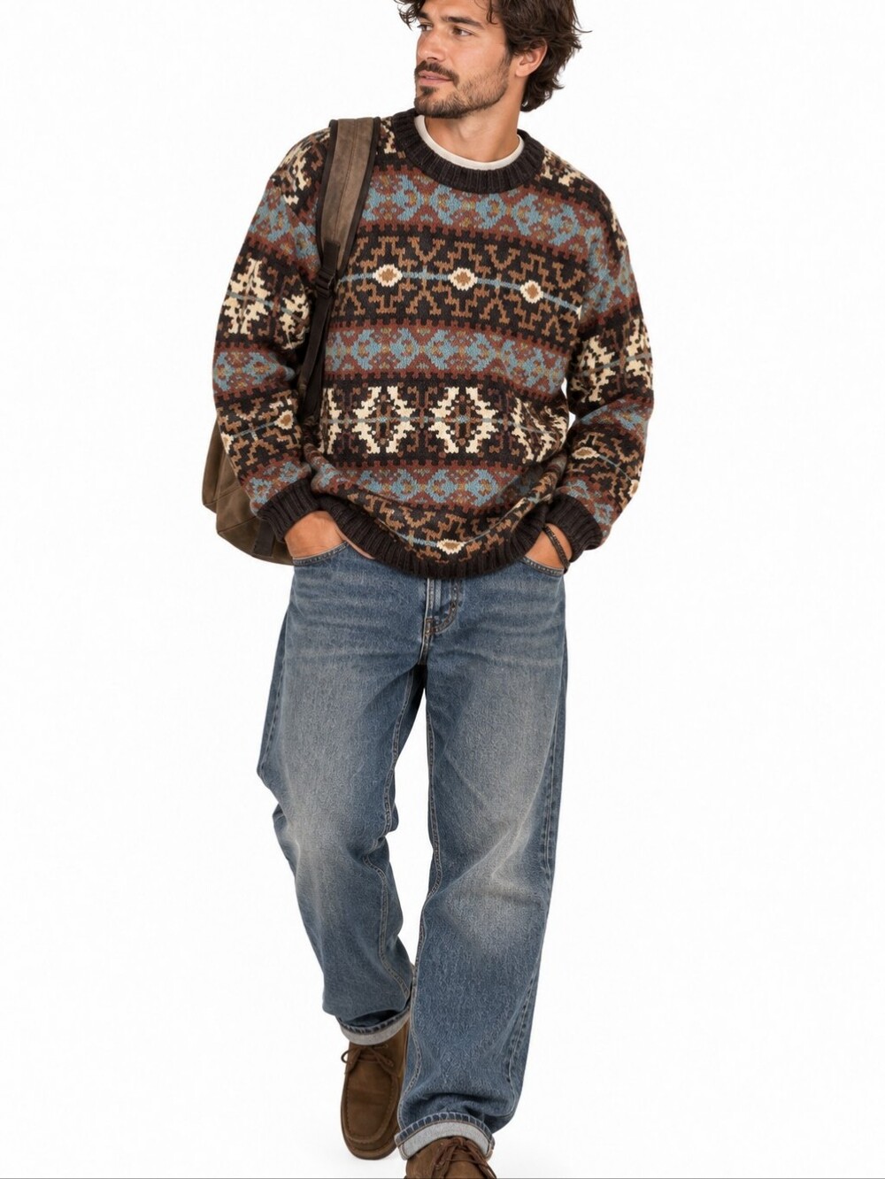 Hunters Run vintage 90's Fair Isle sweater multicolor geometric Cabincore Ski L
